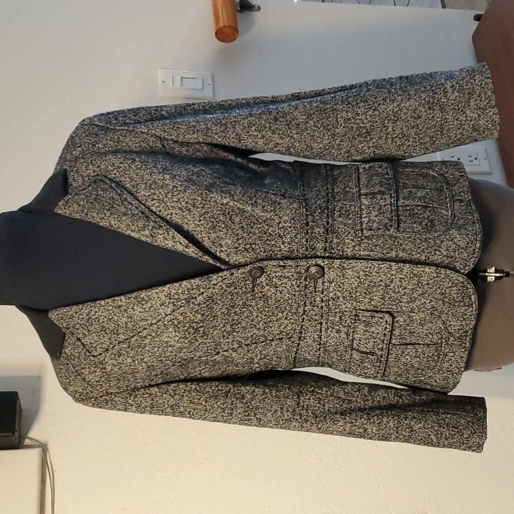 CAbi B/W Wool Blend Riding Jacket with Great Details, Sz 8
